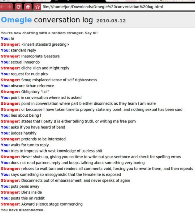 funny omegle chats. Typical Omegle Conversation